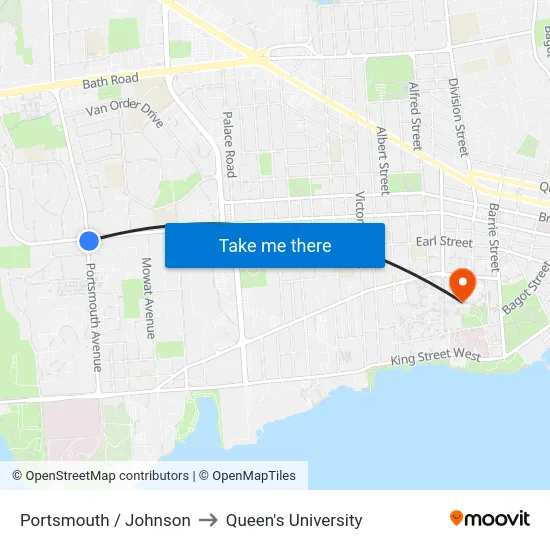 Portsmouth / Johnson to Queen's University map