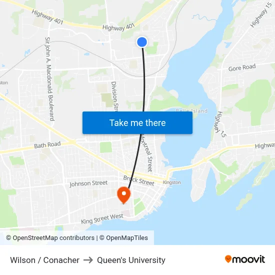 Wilson / Conacher to Queen's University map