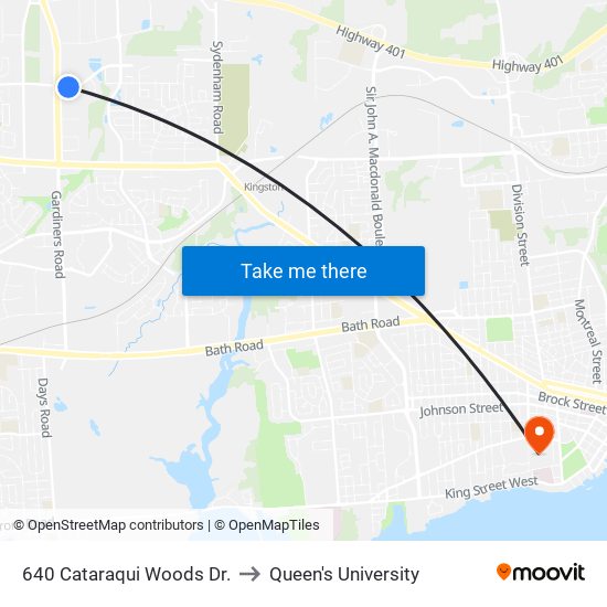 640 Cataraqui Woods Drive (South Side) to Queen's University map