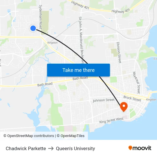 Chadwick Parkette to Queen's University map
