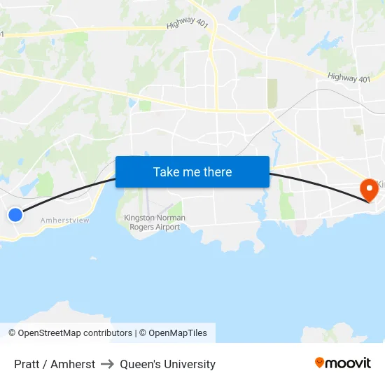Pratt / Amherst to Queen's University map