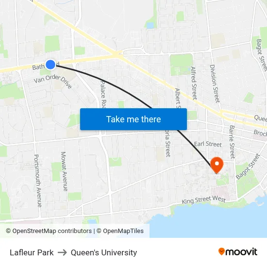 Lafleur Park to Queen's University map