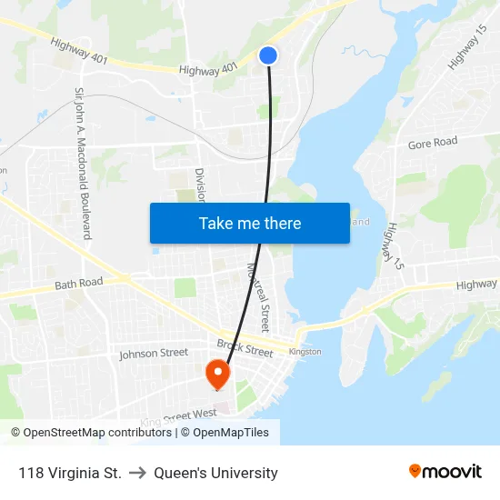 118 Virginia St. to Queen's University map