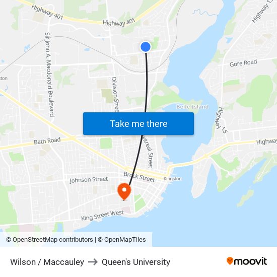 Wilson / Maccauley to Queen's University map