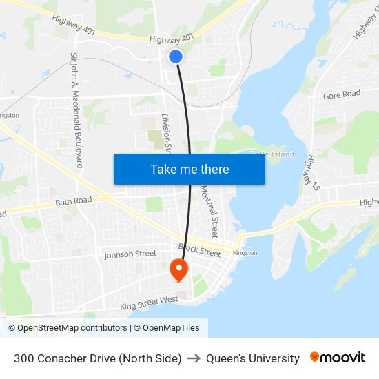 300 Conacher Drive (North Side) to Queen's University map