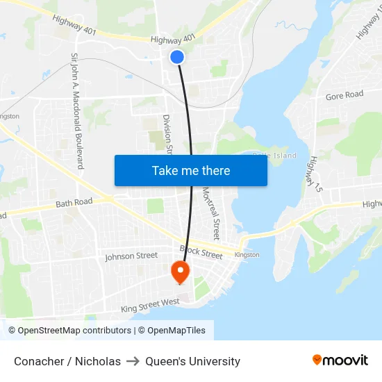 Conacher / Nicholas to Queen's University map