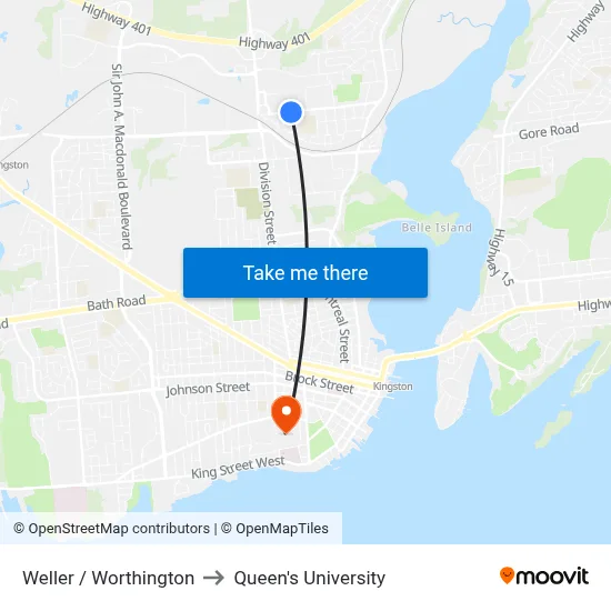 Weller / Worthington to Queen's University map