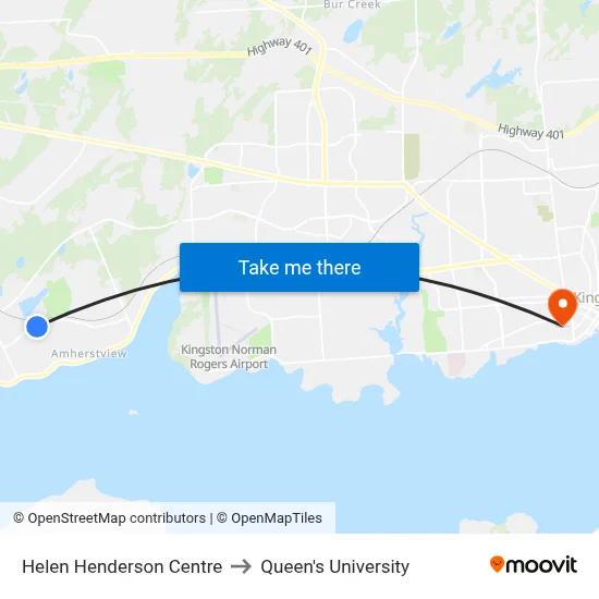 Helen Henderson Centre to Queen's University map