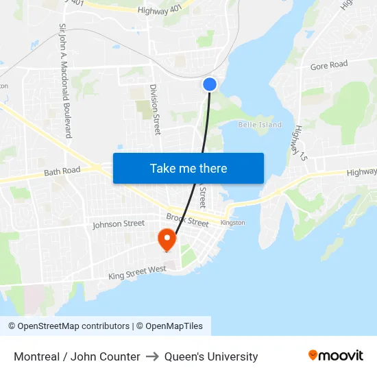Montreal / John Counter to Queen's University map