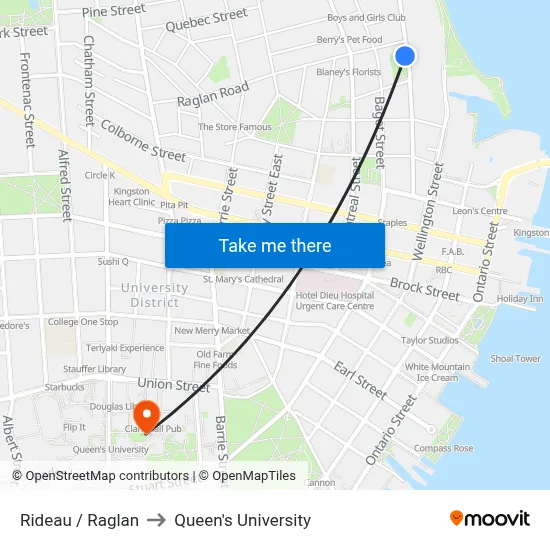 Rideau / Raglan to Queen's University map