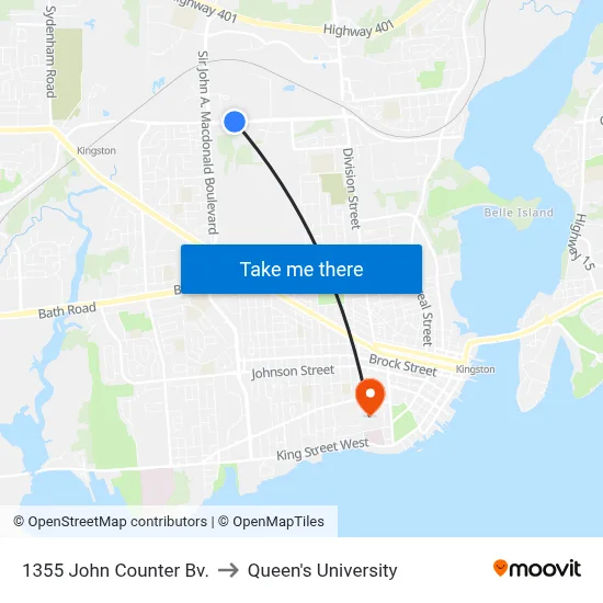 1355 John Counter Bv. to Queen's University map