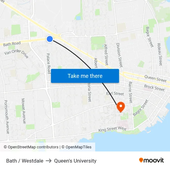 Bath / Westdale to Queen's University map