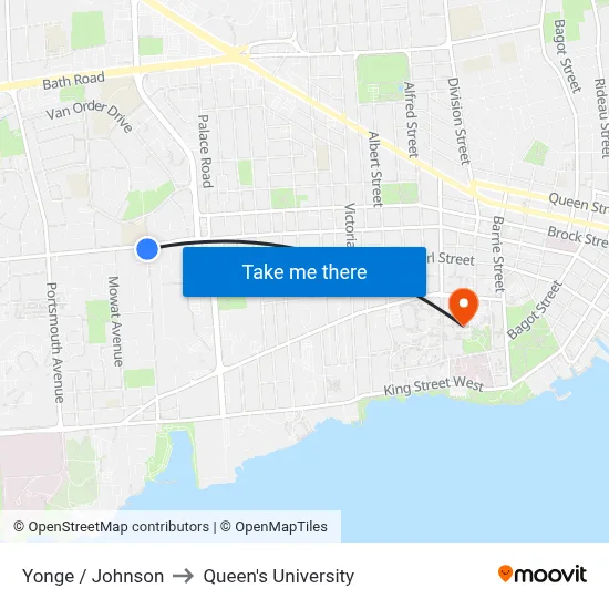 Yonge / Johnson to Queen's University map