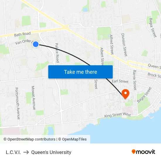 L.C.V.I. to Queen's University map
