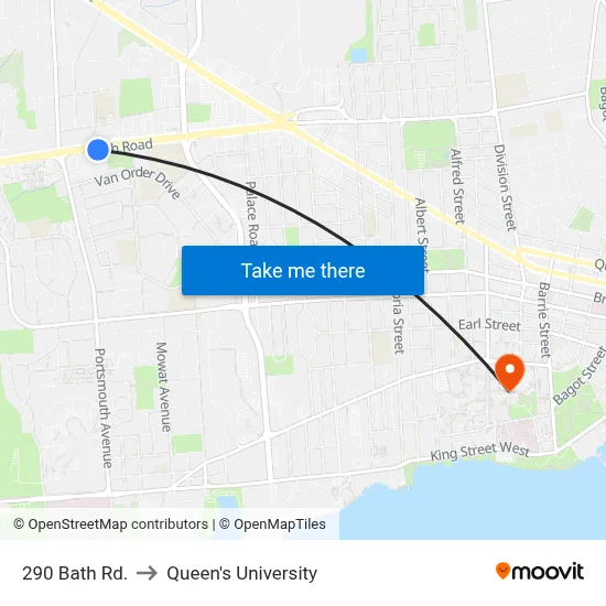290 Bath Rd. to Queen's University map