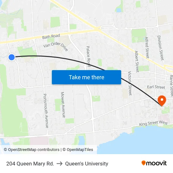 204 Queen Mary Rd. to Queen's University map