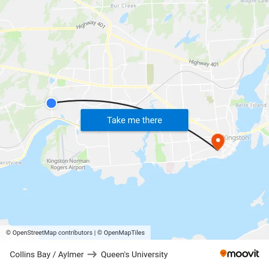 Collins Bay / Aylmer to Queen's University map
