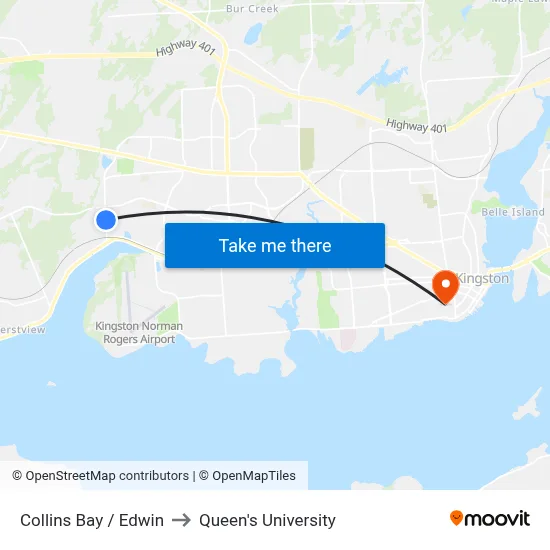 Collins Bay / Edwin to Queen's University map