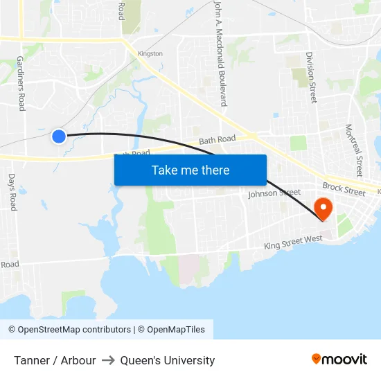 Tanner / Arbour to Queen's University map