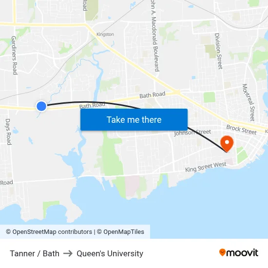 Tanner / Bath to Queen's University map