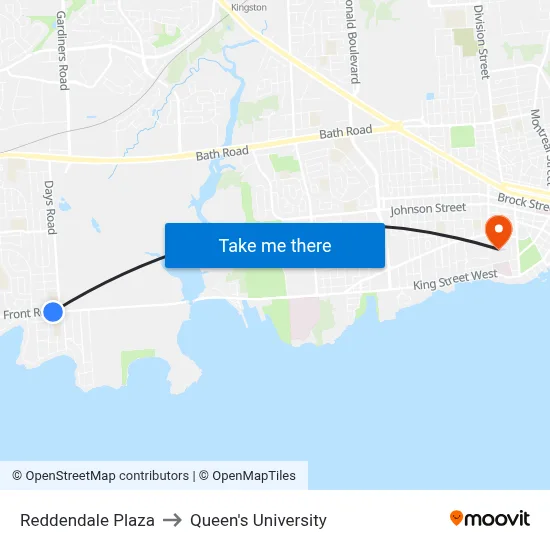 Reddendale Plaza to Queen's University map