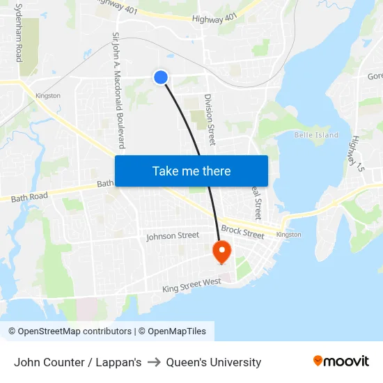 John Counter / Lappan's to Queen's University map