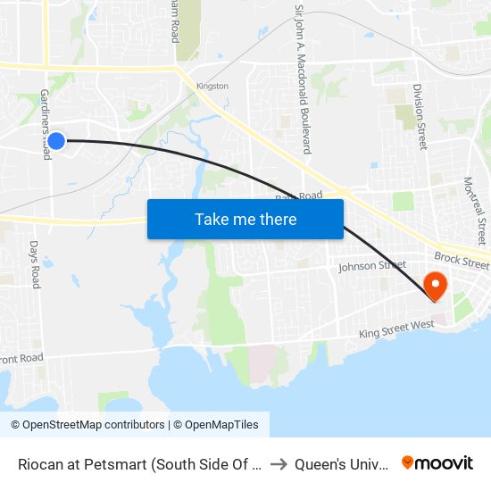 Riocan at Petsmart (South Side Of Driveway) to Queen's University map