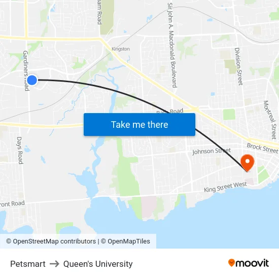 Petsmart to Queen's University map