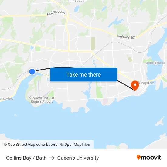 Collins Bay / Bath to Queen's University map