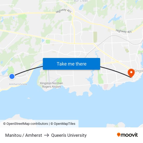 Manitou / Amherst to Queen's University map