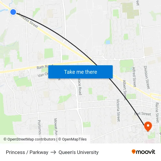 Princess / Parkway to Queen's University map