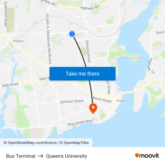 Bus Terminal to Queen's University map