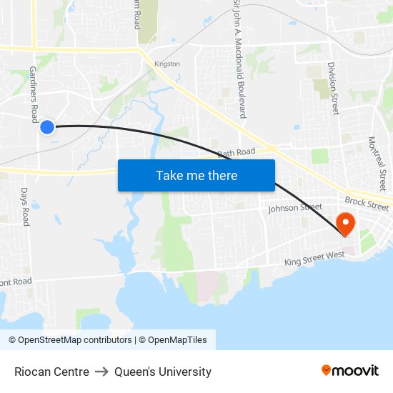 Riocan Centre to Queen's University map