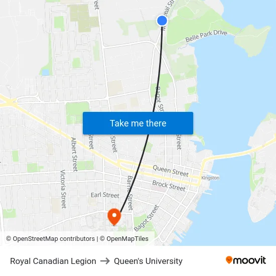 Royal Canadian Legion to Queen's University map