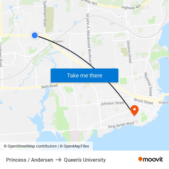 Andersen Drive (North Side Of Princess) to Queen's University map