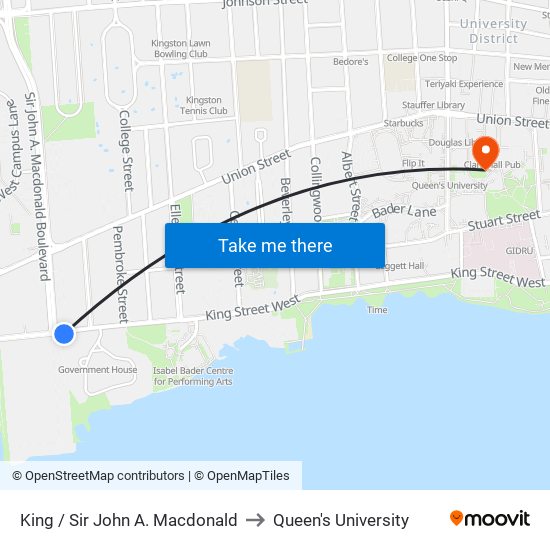 Sir John A Macdonald Blvd. (South Side Of King) to Queen's University map