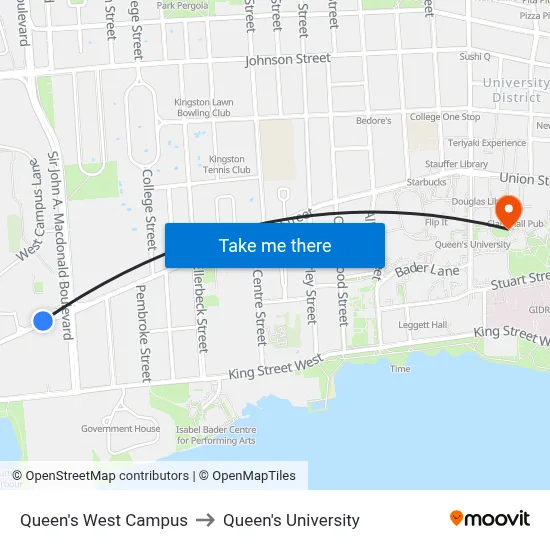 Queen's West Campus to Queen's University map