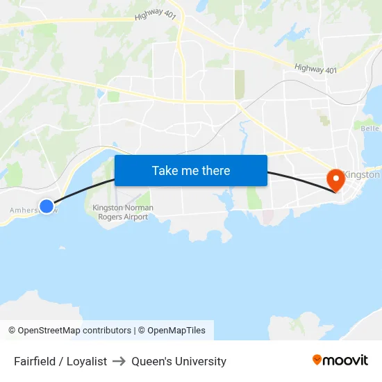 Fairfield / Loyalist to Queen's University map