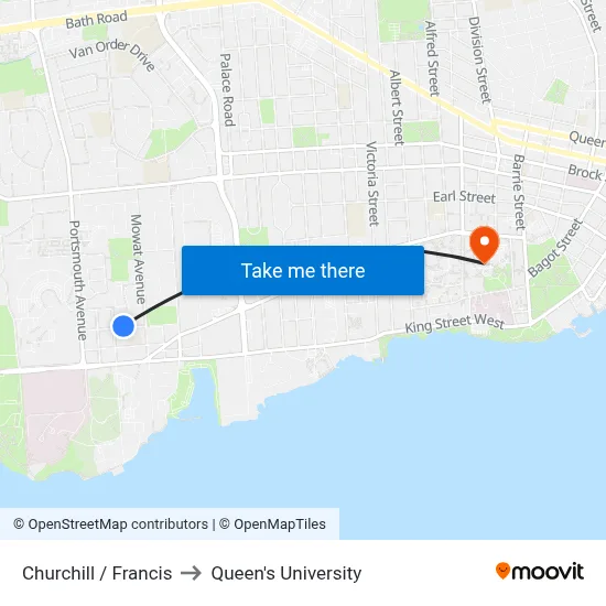 Churchill / Francis to Queen's University map