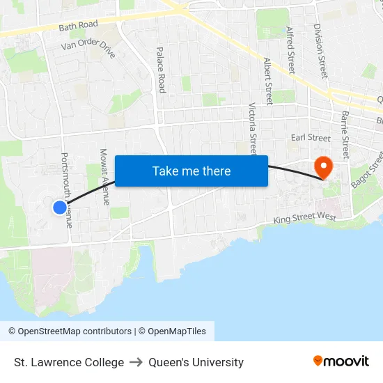 St. Lawrence College to Queen's University map
