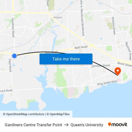 Gardiners Centre Transfer Point to Queen's University map