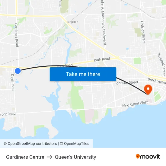 Gardiners Centre to Queen's University map