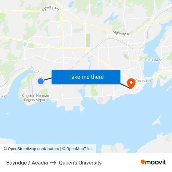 Bayridge / Acadia to Queen's University map