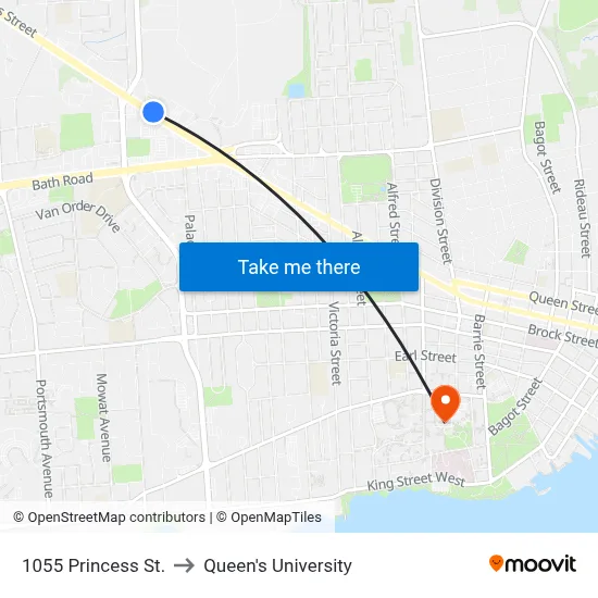 1055 Princess St. to Queen's University map