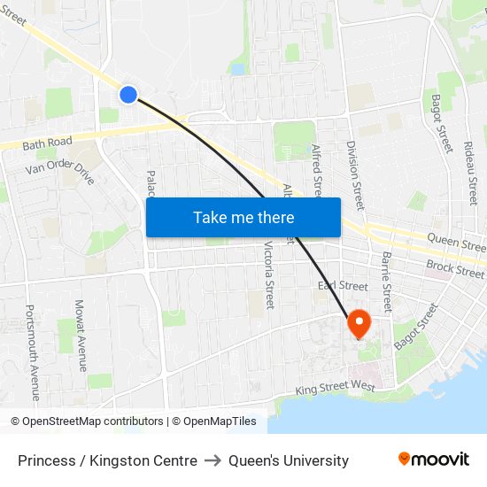 Kingston Centre (South Side Of Princess) to Queen's University map