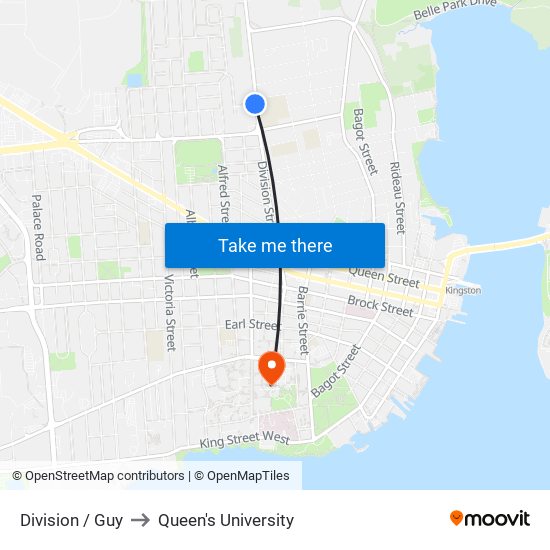 Division / Guy to Queen's University map