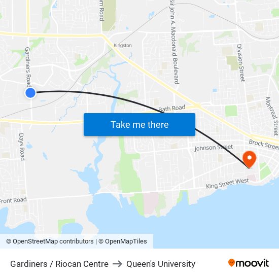 Gardiners / Riocan Centre to Queen's University map