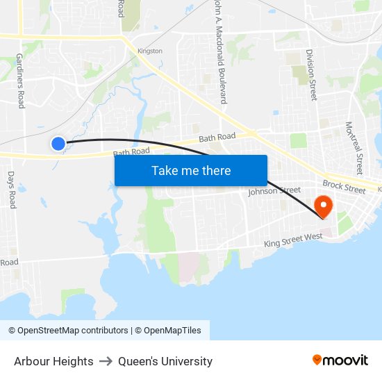 Arbour Heights to Queen's University map