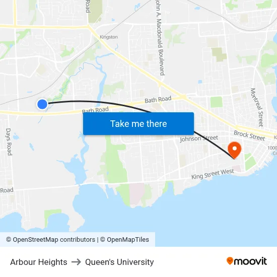 Arbour Heights to Queen's University map