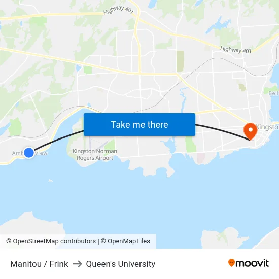 Manitou / Frink to Queen's University map